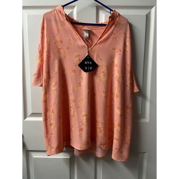 Ava & Viv Top Womens Plus Size 1X Orange V Neck  Floral Print Petal Sleeve NWT - Picture 5 of 8